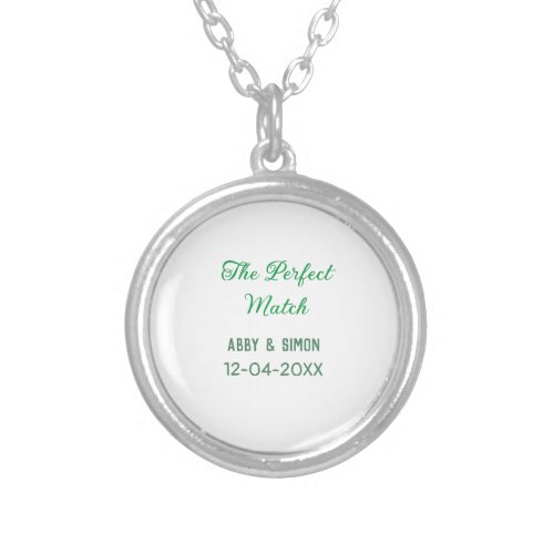 The perfect match add couple name date texture yea silver plated necklace
