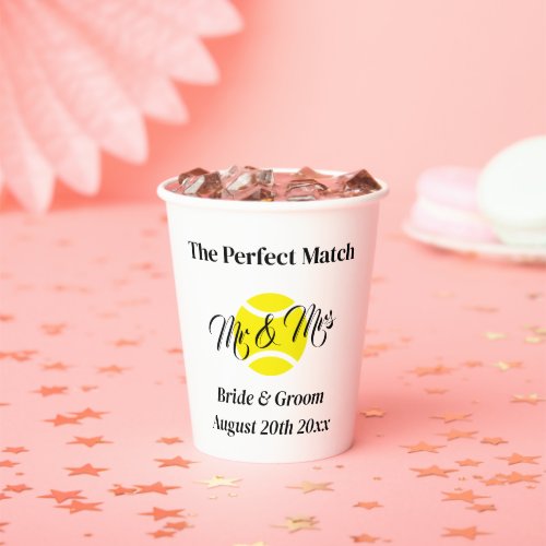 The perfect match awesome tennis theme wedding paper cups