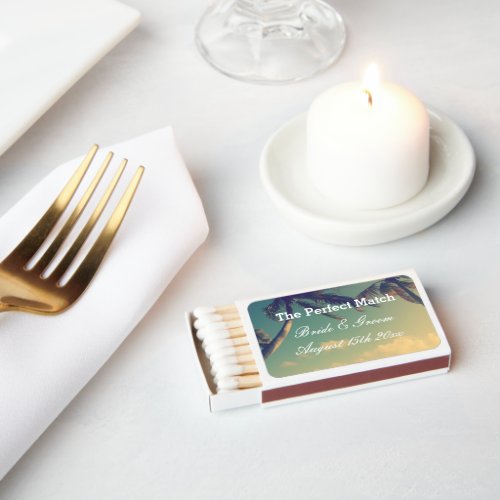 The perfect match beach wedding favor matchboxes