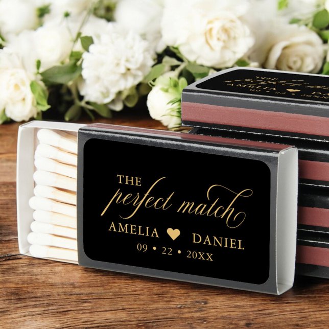 The Perfect Match Black Gold Wedding Matchbox (Creator Uploaded)