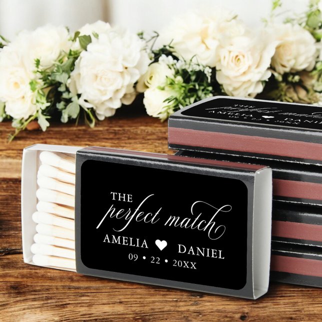 The Perfect Match Black Wedding Favors Matchbox (Creator Uploaded)