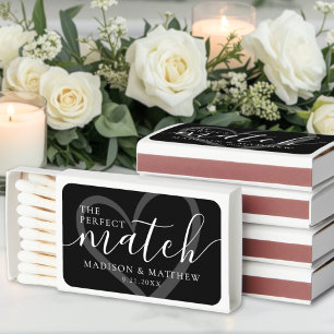 The Perfect Match Black Wedding Matchbox Favor