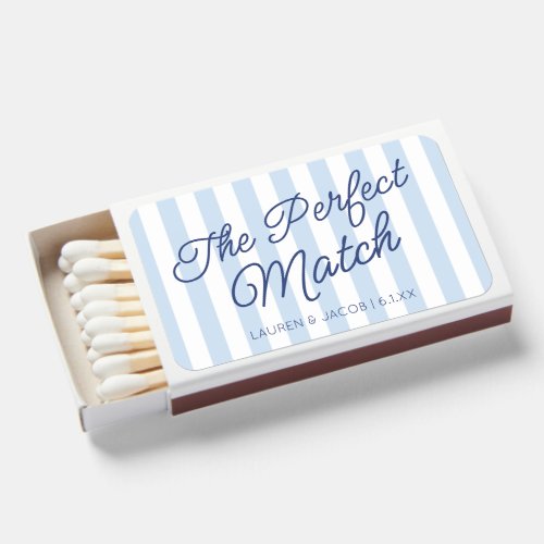The Perfect Match Blue Stripes Wedding Matchboxes