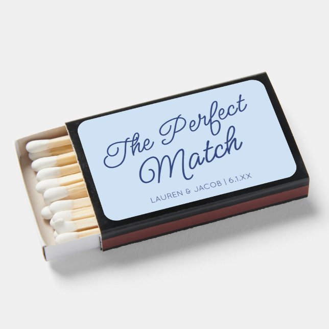 The Perfect Match Blue Wedding Matchboxes (Front Open)