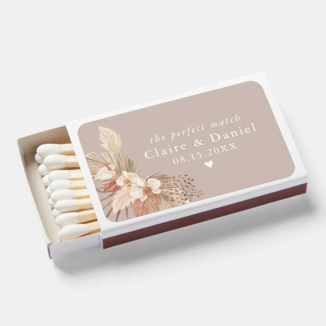The Perfect Match Boho Pampas Grass Wedding Favor (Front Open)