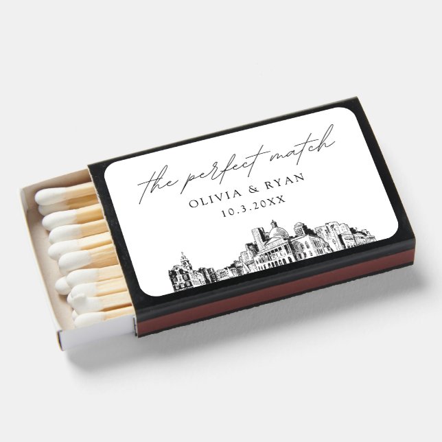 The Perfect Match Boston Matchbox Wedding Favors (Front Open)