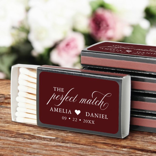 The Perfect Match Burgundy Wedding Favors Matchbox (Creator Uploaded)