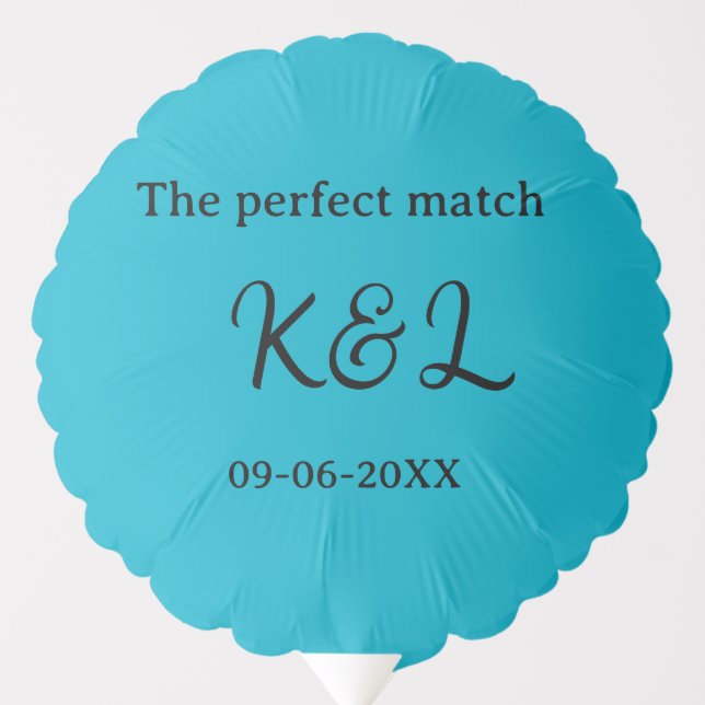 The perfect match couple name letter date blue sim balloon (Front)