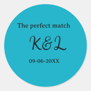 The perfect match couple name letter date blue sim classic round sticker