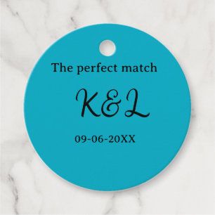 The perfect match couple name letter date blue sim favor tags