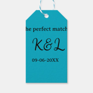The perfect match couple name letter date blue sim gift tags