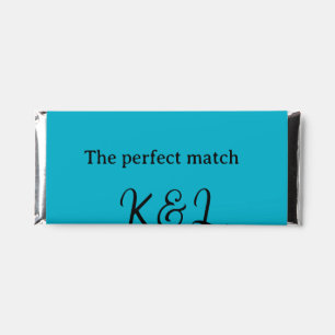 The perfect match couple name letter date blue sim hershey bar favors