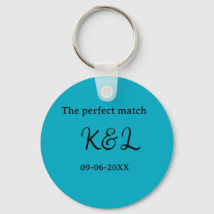 The perfect match couple name letter date blue sim keychain