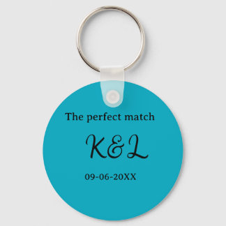 The perfect match couple name letter date blue sim keychain