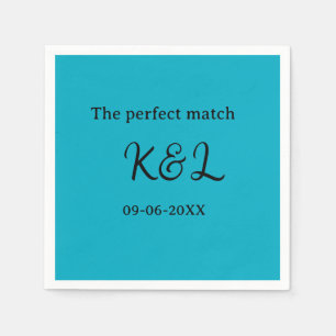 The perfect match couple name letter date blue sim napkins