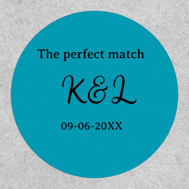 The perfect match couple name letter date blue sim patch (Front)