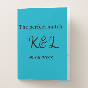 The perfect match couple name letter date blue sim pocket folder