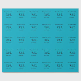 The perfect match couple name letter date blue sim wrapping paper