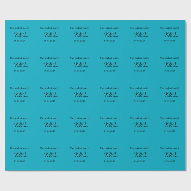 The perfect match couple name letter date blue sim wrapping paper (Flat)