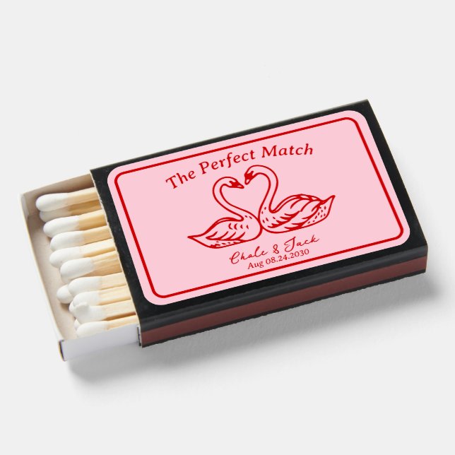 The Perfect Match Couple Swan wedding matchbox (Front Open)