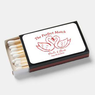 The Perfect Match Couple Swan wedding matchbox 