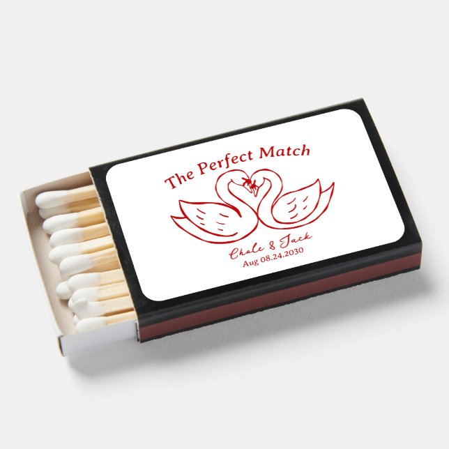 The Perfect Match Couple Swan wedding matchbox  (Front Open)