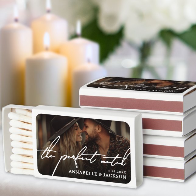 The Perfect Match Custom Photo Matchboxes (Simple Couple Photo Wedding Matchboxes)