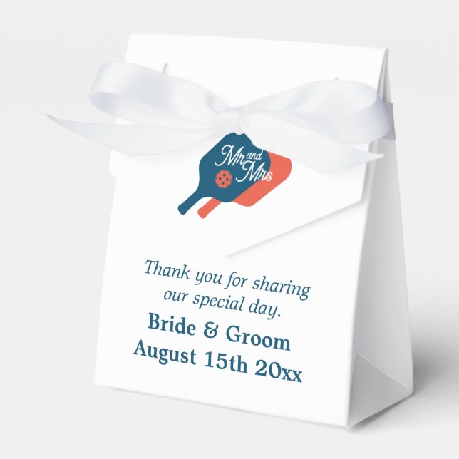 The perfect match cute pickleball theme wedding  favor boxes (Front Side)