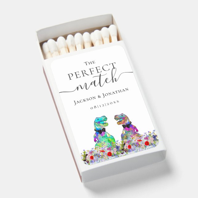 The Perfect Match Dinosaur Gay Wedding Quote (Front Open)