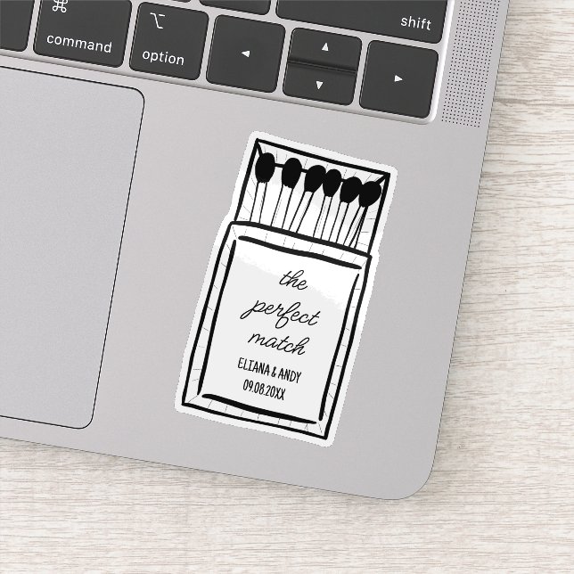 The Perfect Match Doodle Romantic Custom Wedding Sticker (Detail)