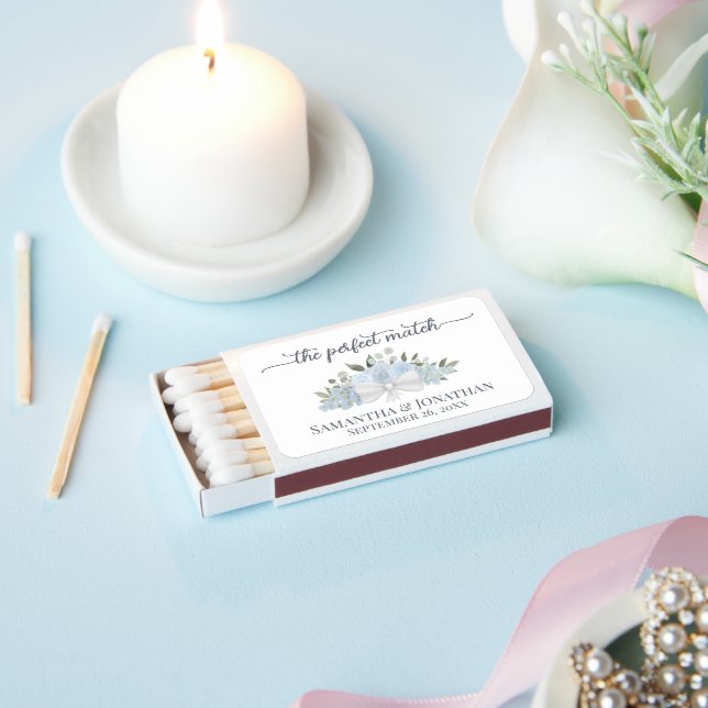 The Perfect Match Dusty Blue Roses Wedding Matches (Insitu)