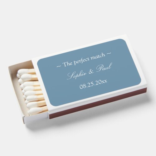 The perfect match Dusty Blue Wedding Matchboxes