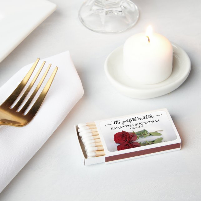 The Perfect Match Elegant Red Rose Wedding Matches (Insitu)