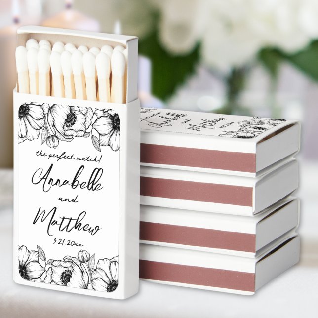 The Perfect Match Floral Wedding Matchboxes (Perfect Match Hand Drawn Floral Wedding Matchboxes)