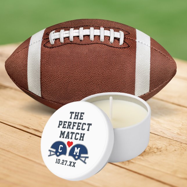 The Perfect Match Football Wedding Monogram Mini Candle Favors (Creator Uploaded)
