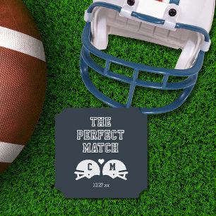 The Perfect Match Football Wedding Monogram Paper Coaster