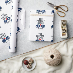 The Perfect Match Football Wedding Monogram Wrapping Paper