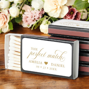 The Perfect Match Gold White Wedding Matchbox