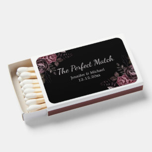 the perfect match, gothic floral wedding black matchboxes