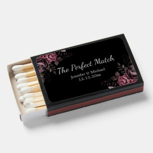the perfect match, gothic floral wedding black matchboxes