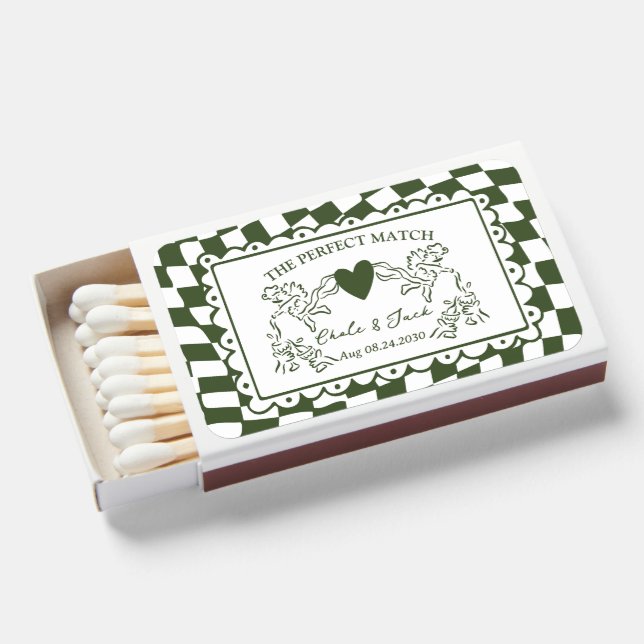 the perfect match hand drawn wedding Matchboxes (Front Open)