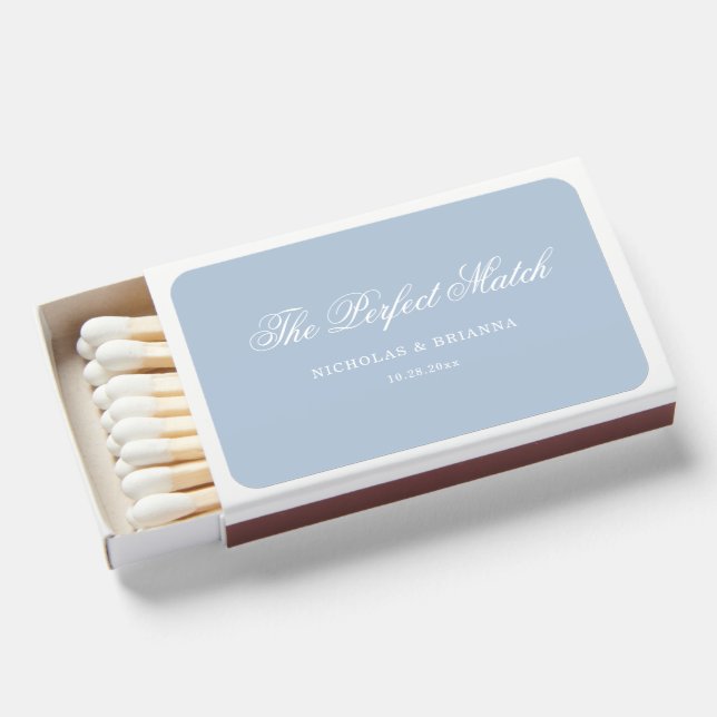 The perfect Match Light Blue Wedding Matchbox (Front Open)