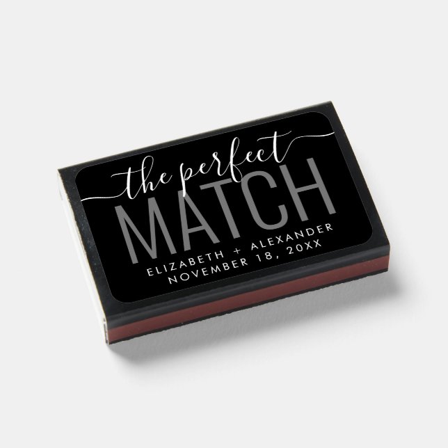The Perfect Match Modern Wedding Favor Matchboxes (Front Closed)