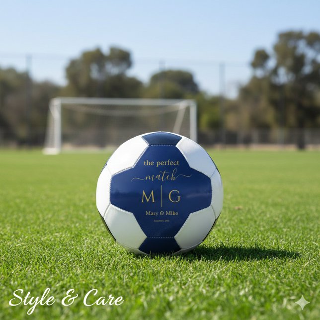 The Perfect Match Monogrammed Couple Name Navy Soccer Ball (The Perfect Match Monogrammed Couple Name Navy Soccer Ball)