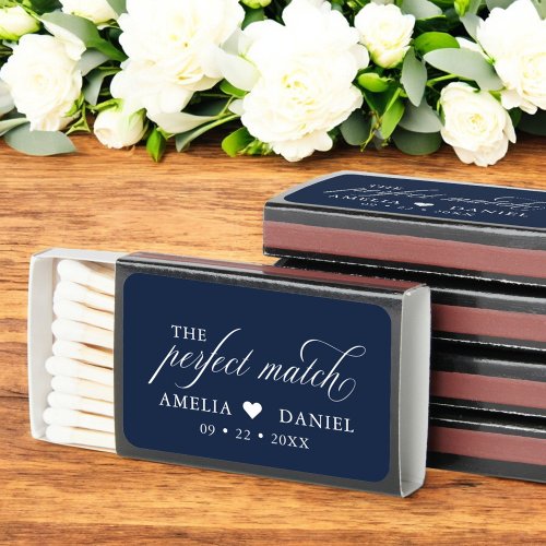The Perfect Match Navy Blue Wedding Matchbox