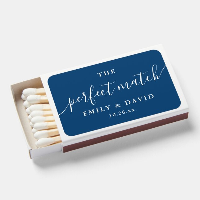 The Perfect Match Navy Classic Wedding Matchbox  (Front Open)