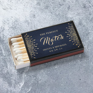 The perfect match navy & gold deco wedding favor