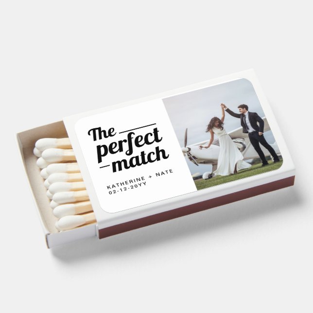 The Perfect Match Photo Wedding Matchbox Favors  (Front Open)
