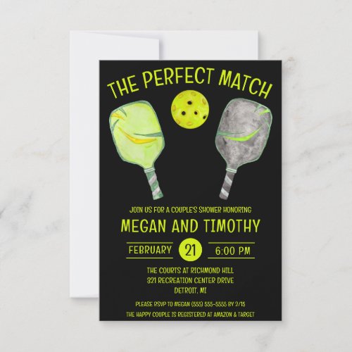 The Perfect Match Pickleball Couples Bridal Shower Invitation