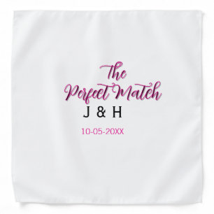 The perfect match pink black name date wedding cou bandana